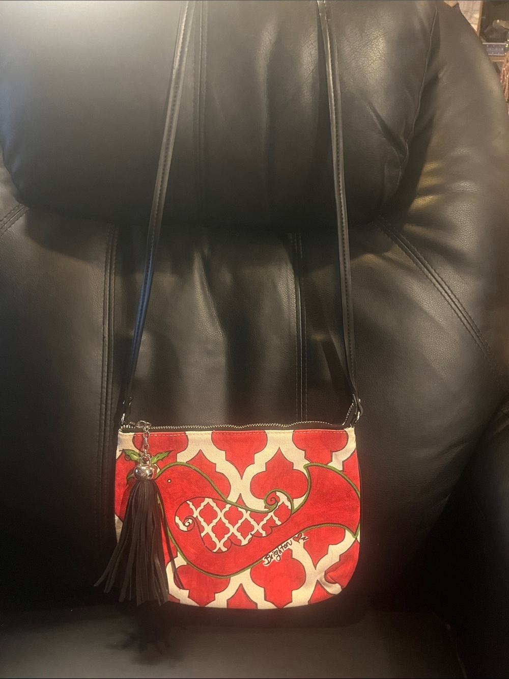 Brighton Love Dove Red Patterned Crossbody with Tassel Accent